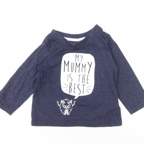 Mini Rebel Boys Blue Cotton Basic T-Shirt Size 9-12 Months Round Neck - Slogan