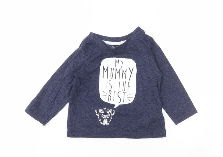 Mini Rebel Boys Blue Cotton Basic T-Shirt Size 9-12 Months Round Neck - Slogan