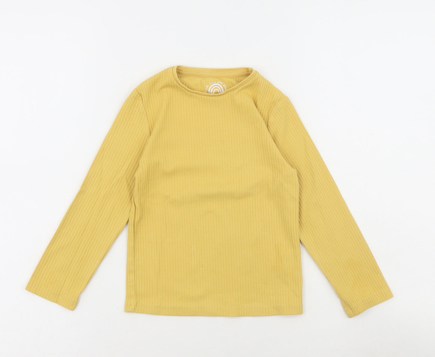 F&F Girls Yellow Cotton Basic T-Shirt Size 3-4 Years Round Neck