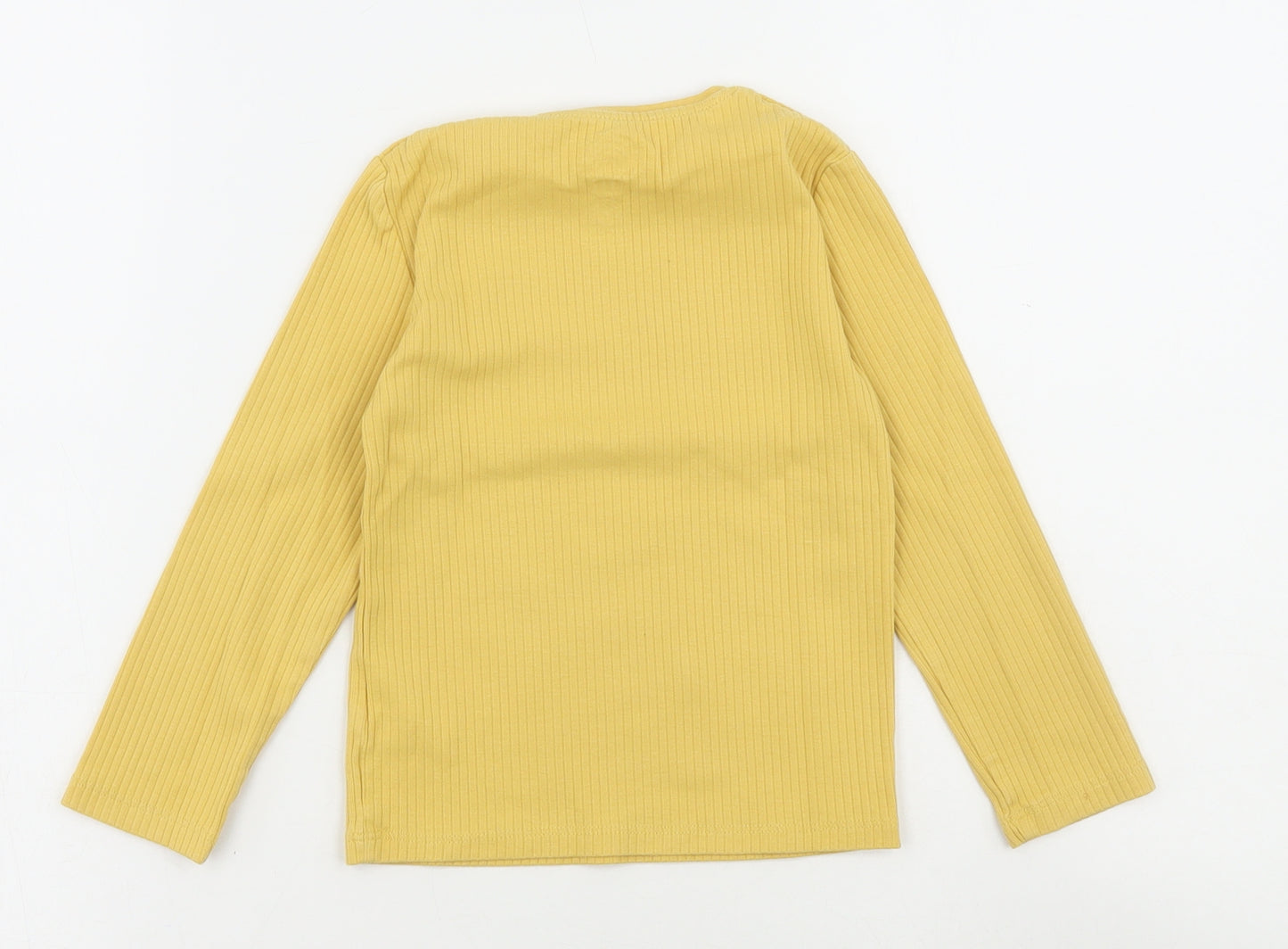 F&F Girls Yellow Cotton Basic T-Shirt Size 3-4 Years Round Neck