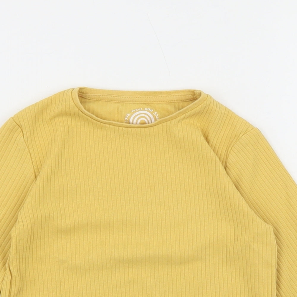 F&F Girls Yellow Cotton Basic T-Shirt Size 3-4 Years Round Neck