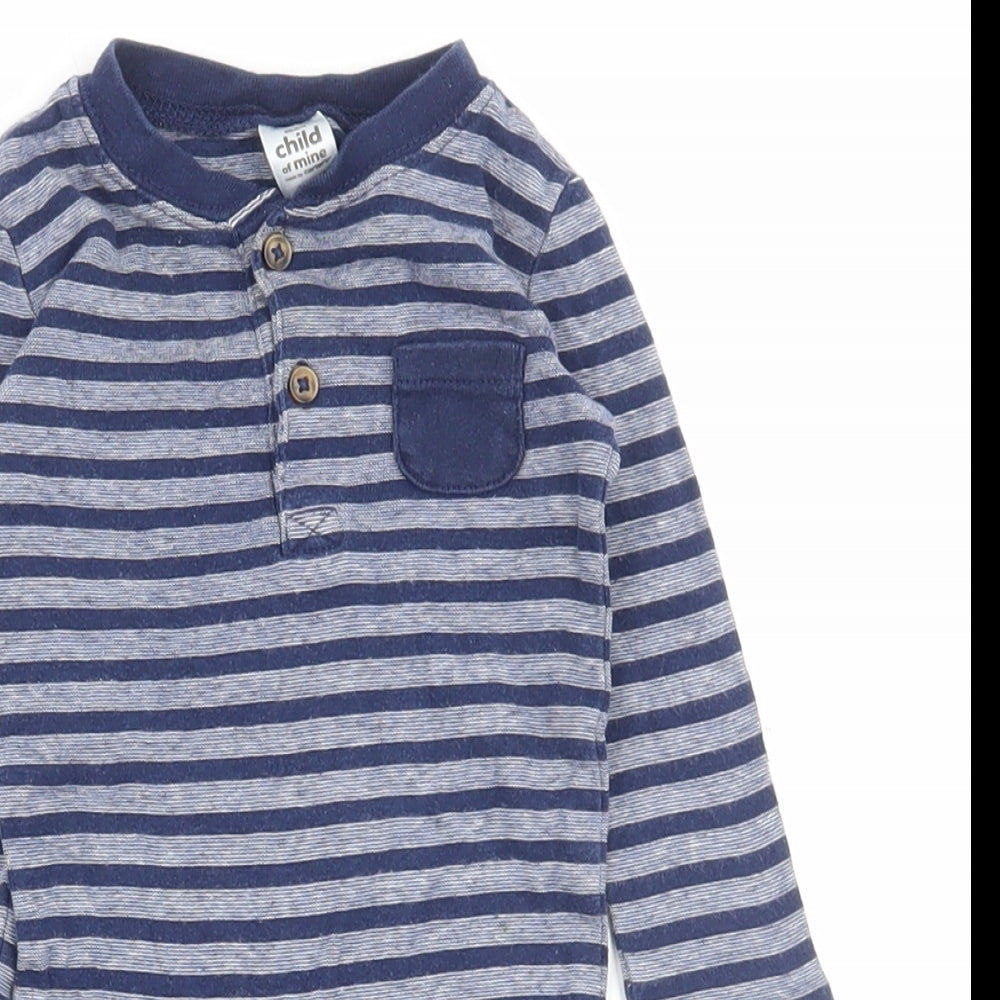 Child of Mine by Carter's Boys Blue Striped Cotton Bodysuit Outfit/Set Size 6-9 Months Snap