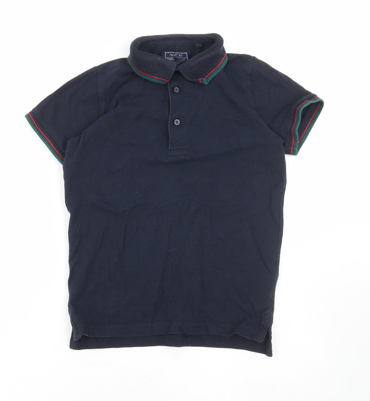 NEXT Boys Black Cotton Basic Polo Size 8 Years Collared Button