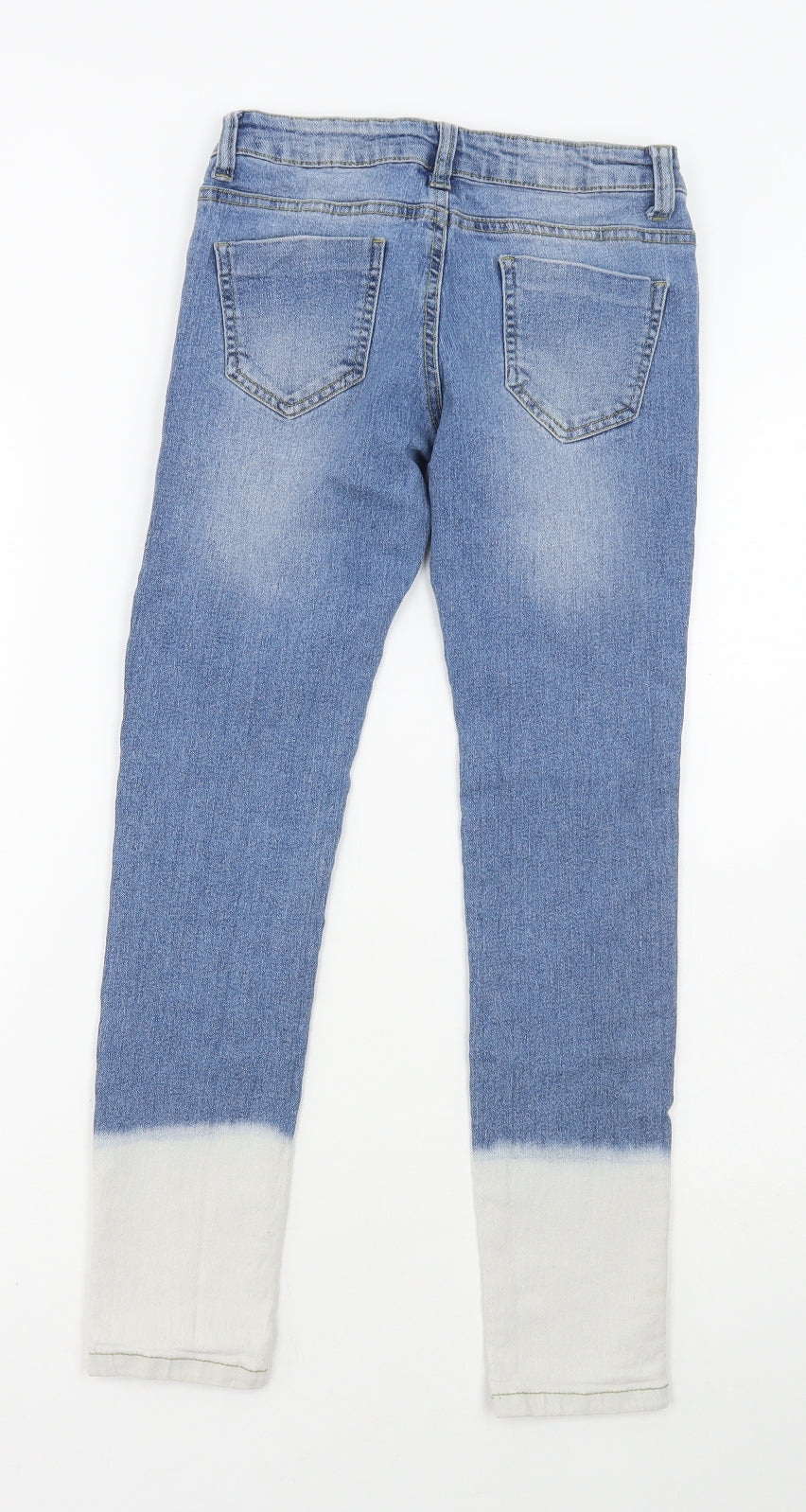 Miss Evie Girls Blue Colourblock Cotton Skinny Jeans Size 10-11 Years Regular Zip - Distressed