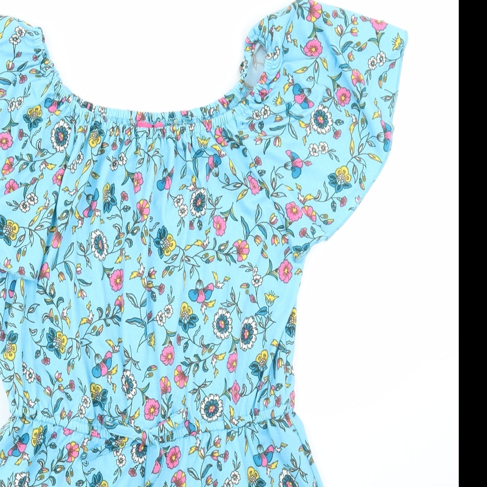 Zunie Girl Girls Blue Floral Polyester Playsuit One-Piece Size L Pullover