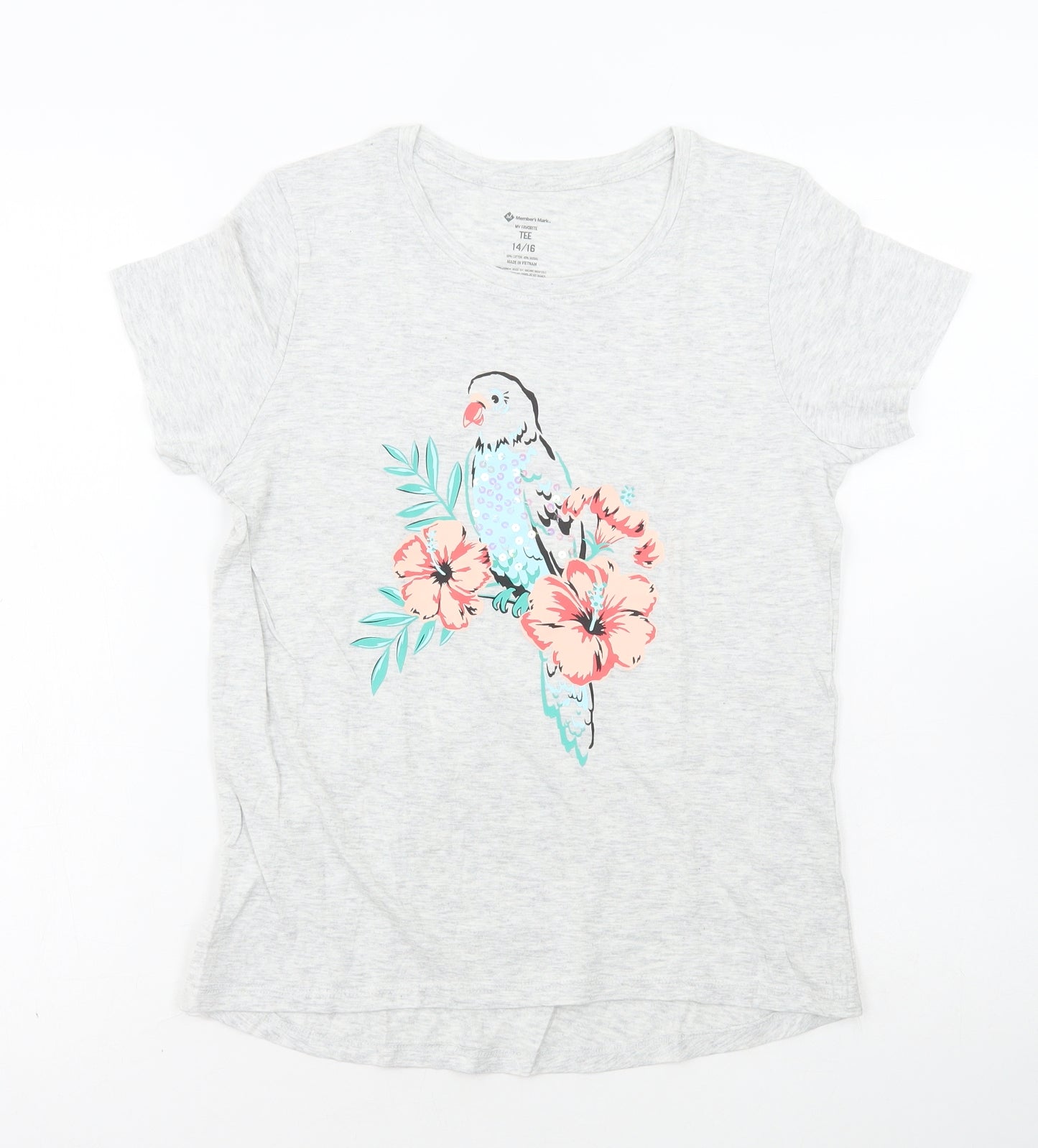 Member's Mark Womens Grey Cotton Basic T-Shirt Size 14 Scoop Neck - Parrot