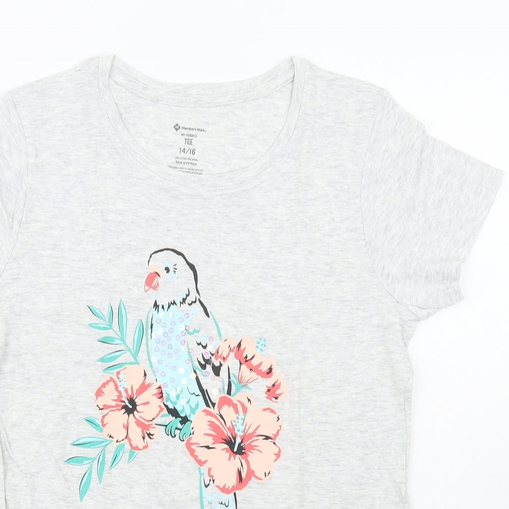 Member's Mark Womens Grey Cotton Basic T-Shirt Size 14 Scoop Neck - Parrot