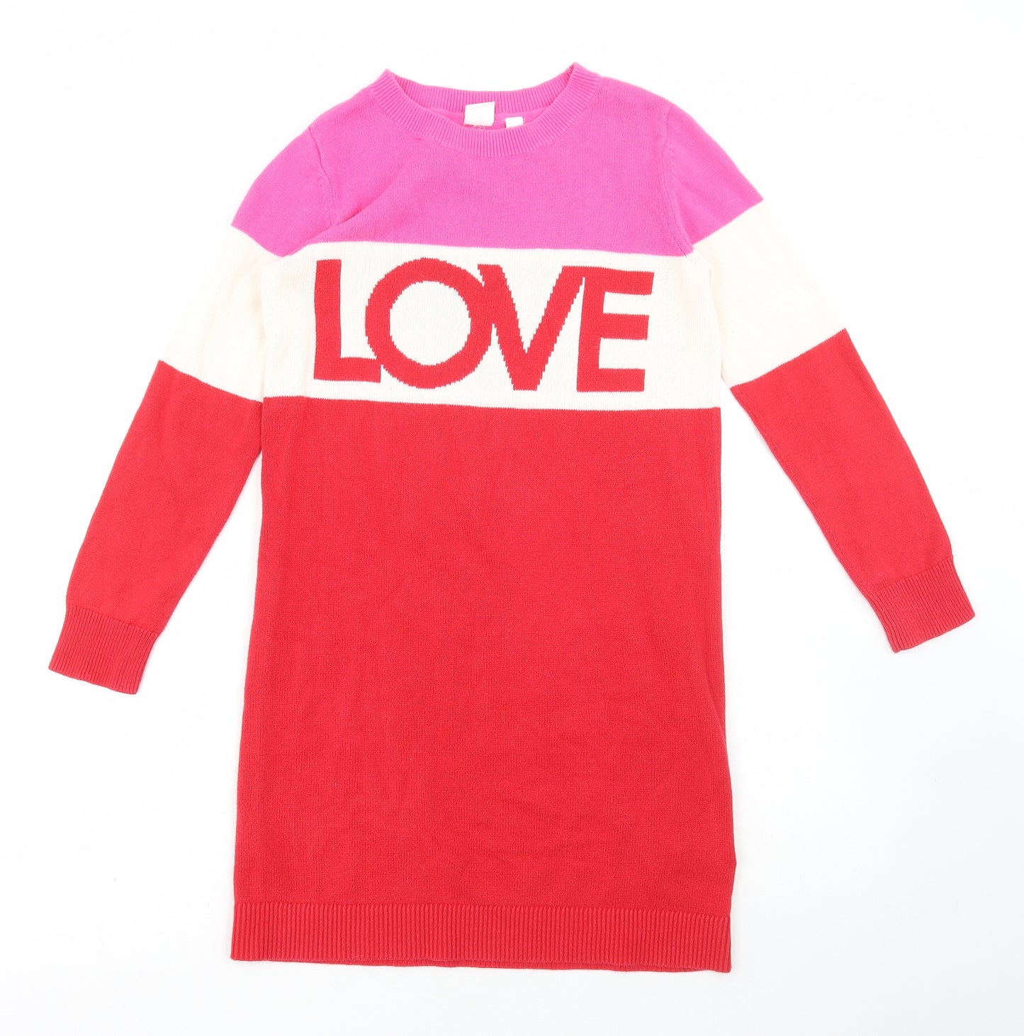 Gap Girls Red Colourblock Cotton Jumper Dress Size 10 Years Round Neck Pullover - Love
