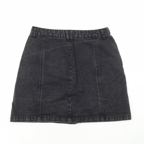 Stradivarius Womens Black Cotton A-Line Skirt Size 8 Button