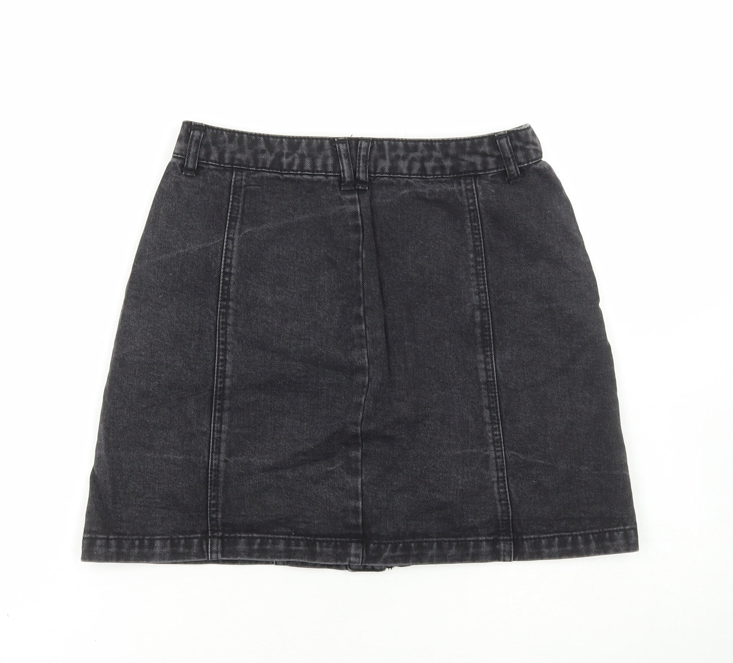 Stradivarius Womens Black Cotton A-Line Skirt Size 8 Button