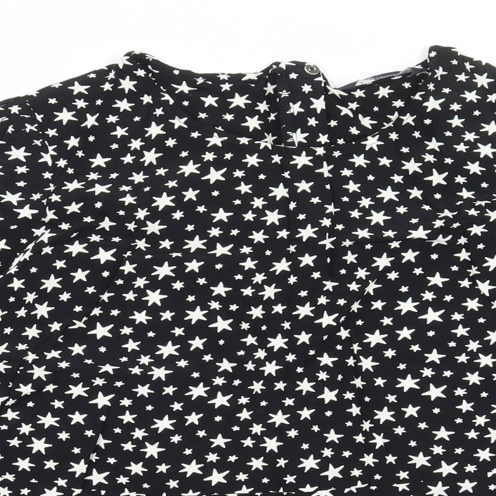 Marks and Spencer Womens Black Geometric Viscose Basic Blouse Size 18 Round Neck - Stars Bishop Sleeve
