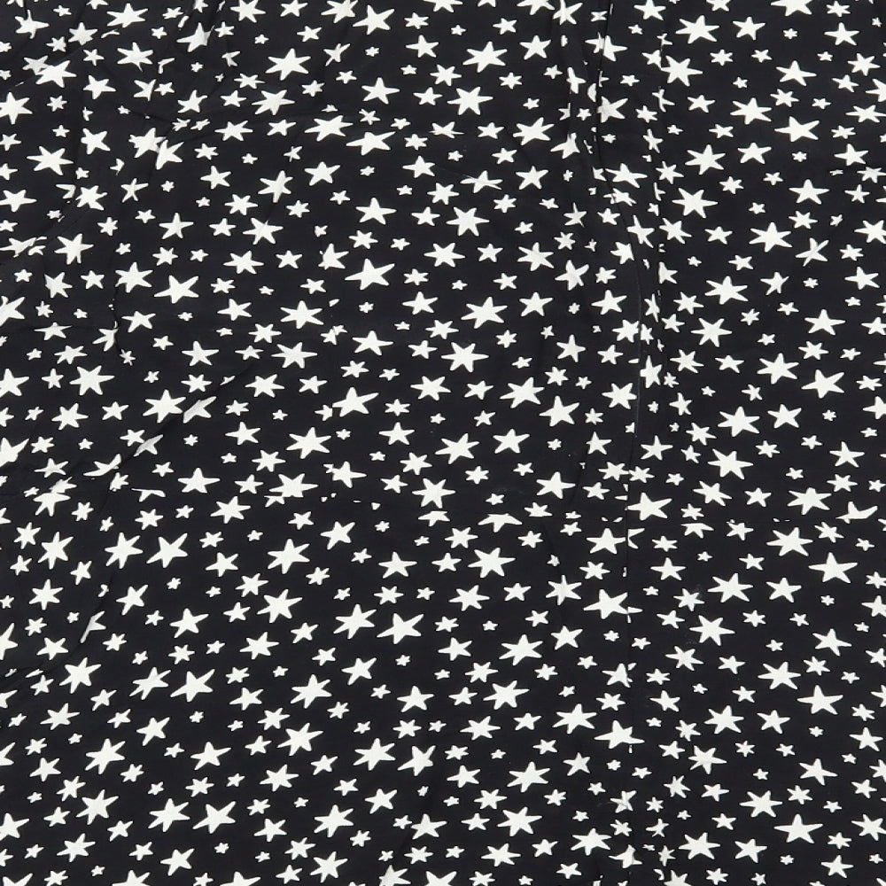 Marks and Spencer Womens Black Geometric Viscose Basic Blouse Size 18 Round Neck - Stars Bishop Sleeve