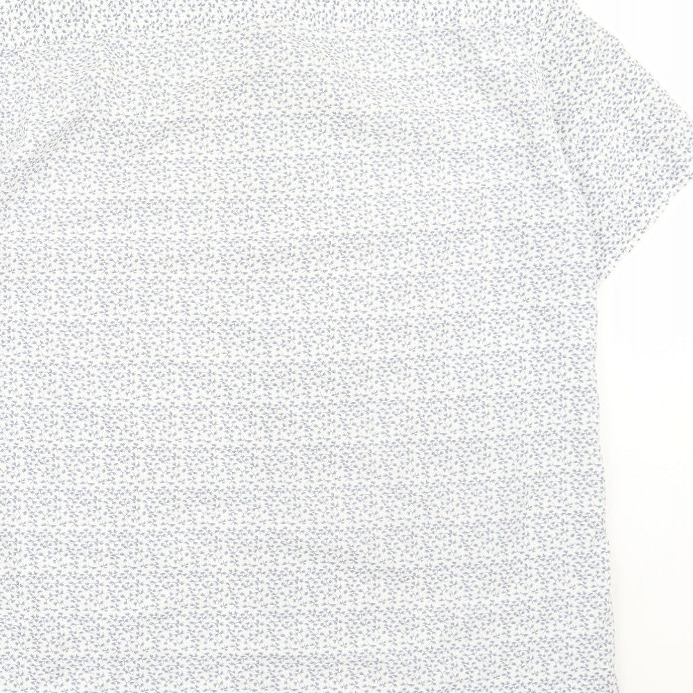 Cedar Wood State Mens White Geometric Polyester Button-Up Size L Collared Button