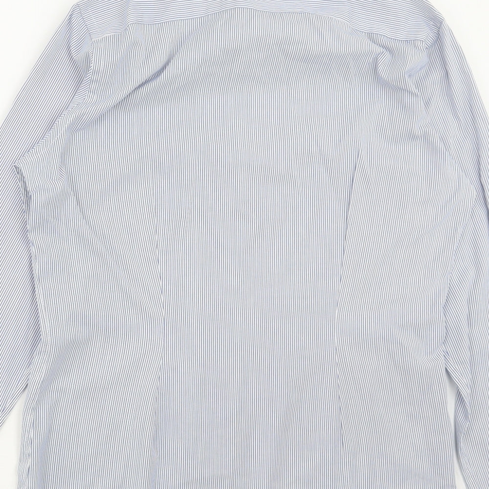 NEXT Mens Blue Striped Polyester Button-Up Size 15.5 Collared Button