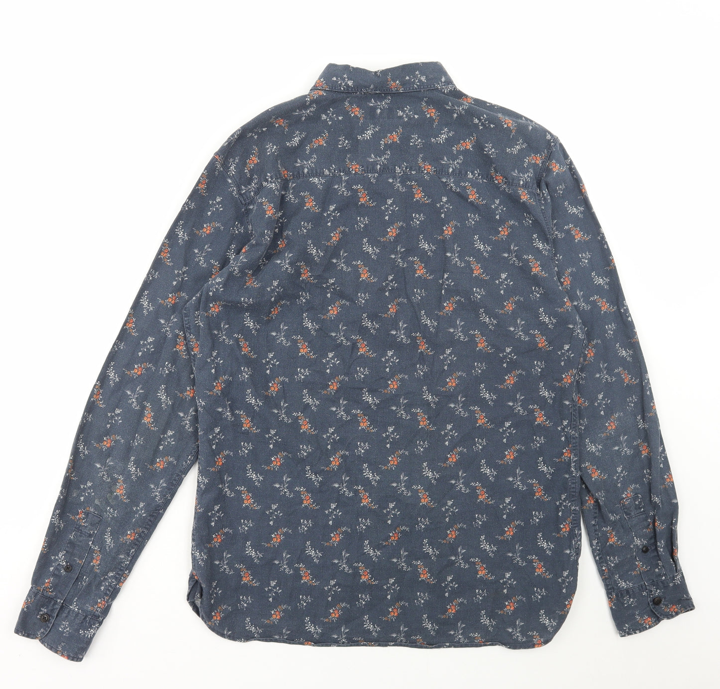 AllSaints Mens Blue Floral Linen Button-Up Size M Collared Button