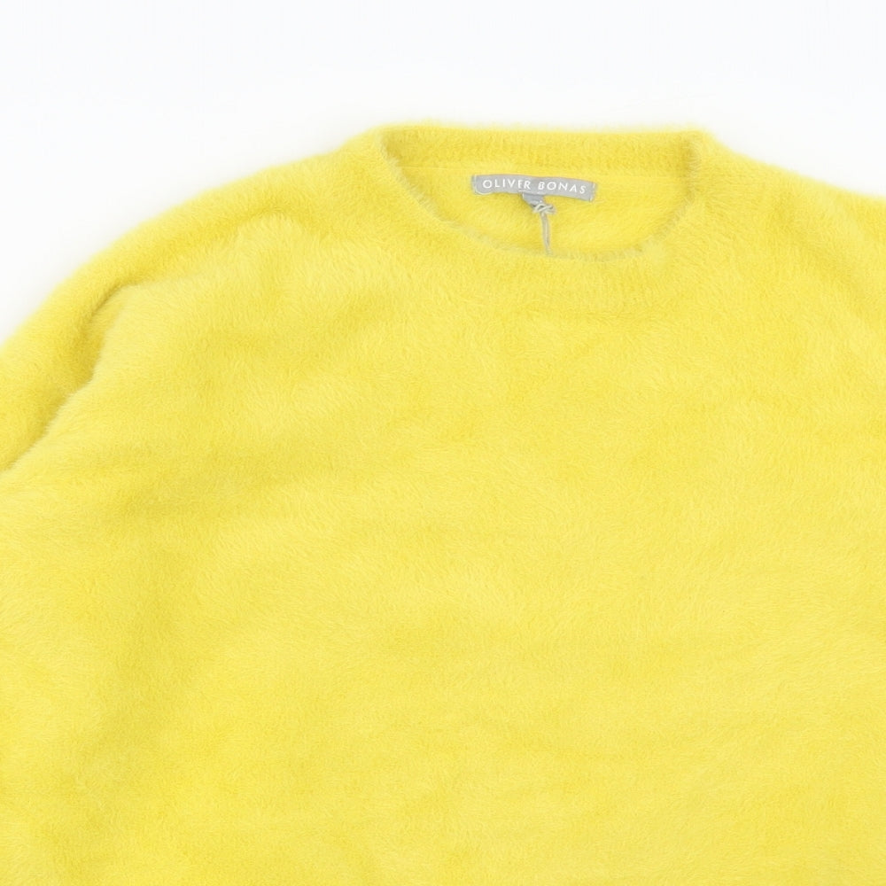 Oliver Bonas Womens Yellow Round Neck Polyamide Pullover Jumper Size 10