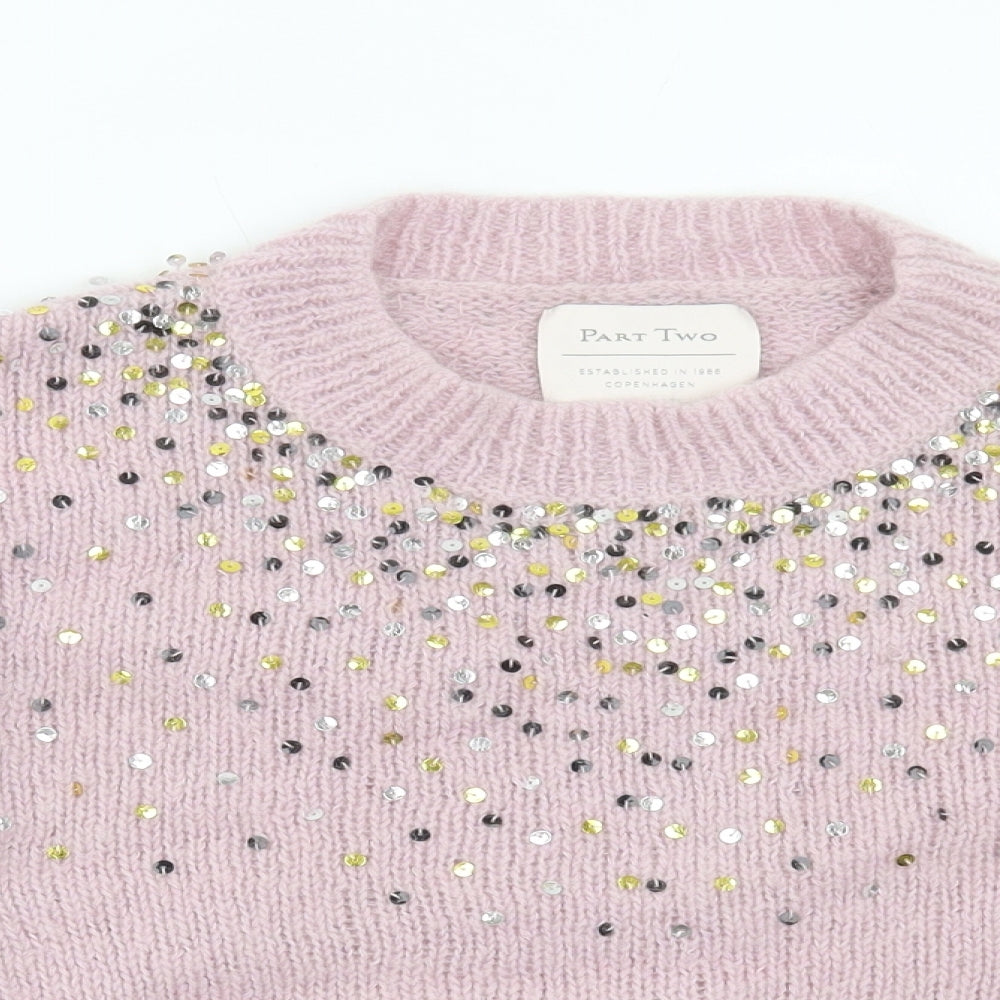Part Two Womens Pink Scoop Neck Polyamide Pullover Jumper Size XS