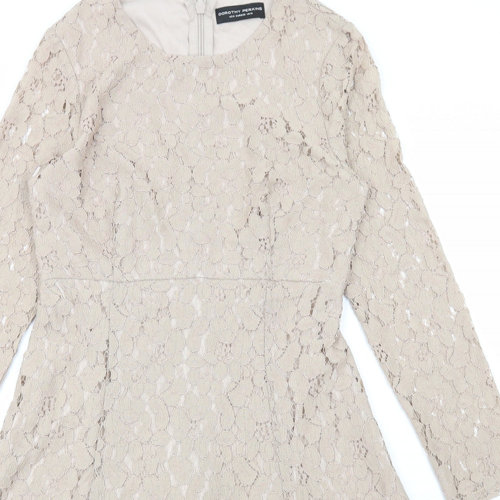 Dorothy Perkins Womens Beige Polyester A-Line Size 10 Round Neck Pullover