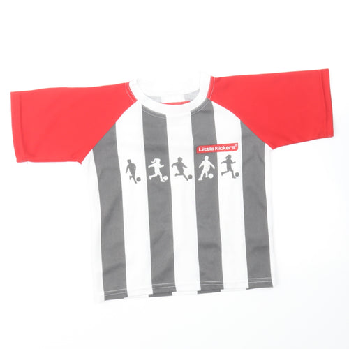 Little Kickers Boys Grey Striped Polyester Basic T-Shirt Size 5-6 Years Round Neck Pullover - Football