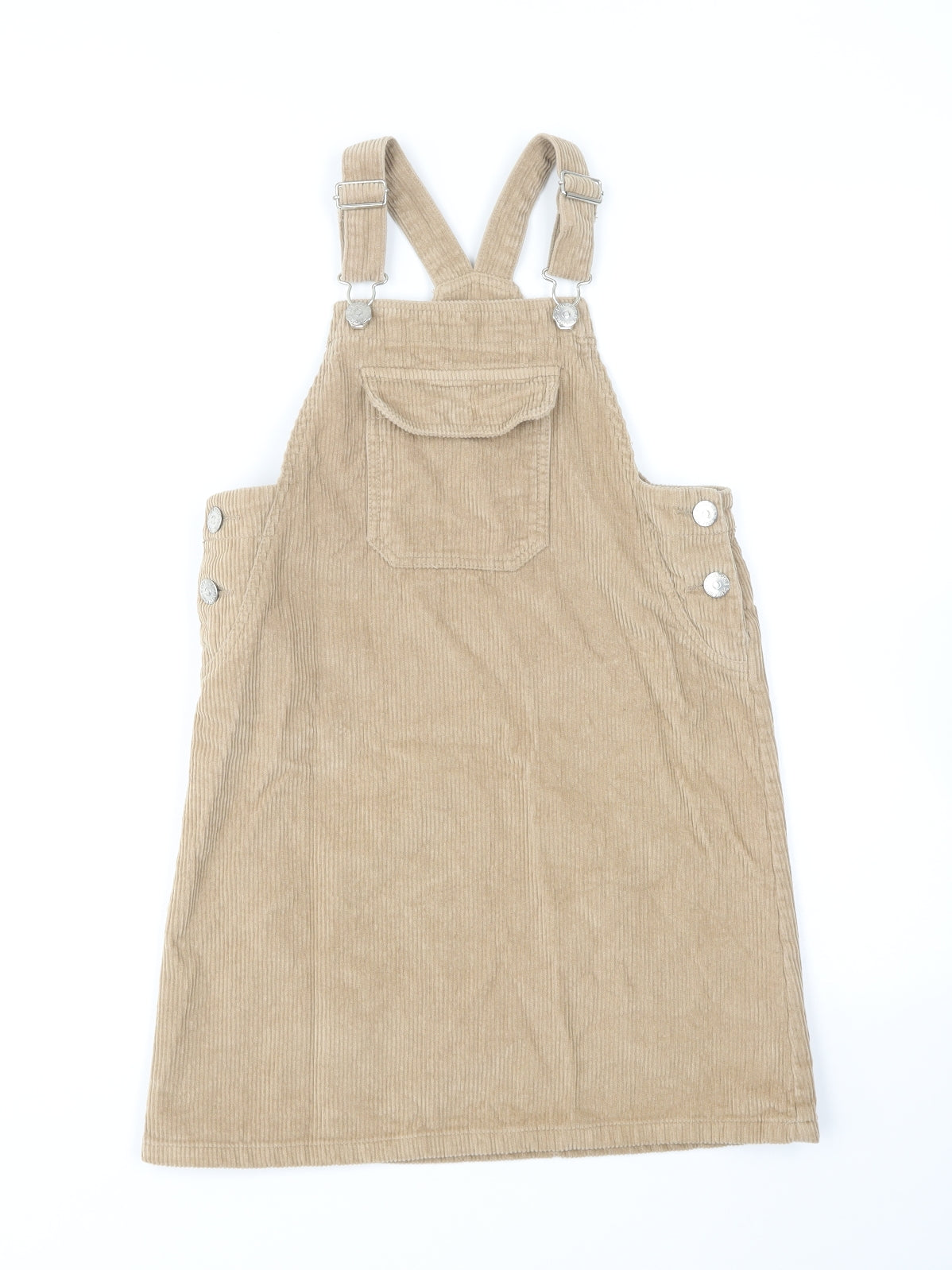 Matalan Girls Brown Cotton Pinafore/Dungaree Dress Size 10 Years Square Neck Buckle