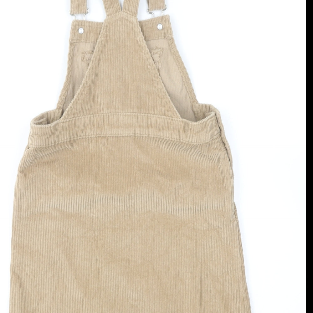 Matalan Girls Brown Cotton Pinafore/Dungaree Dress Size 10 Years Square Neck Buckle