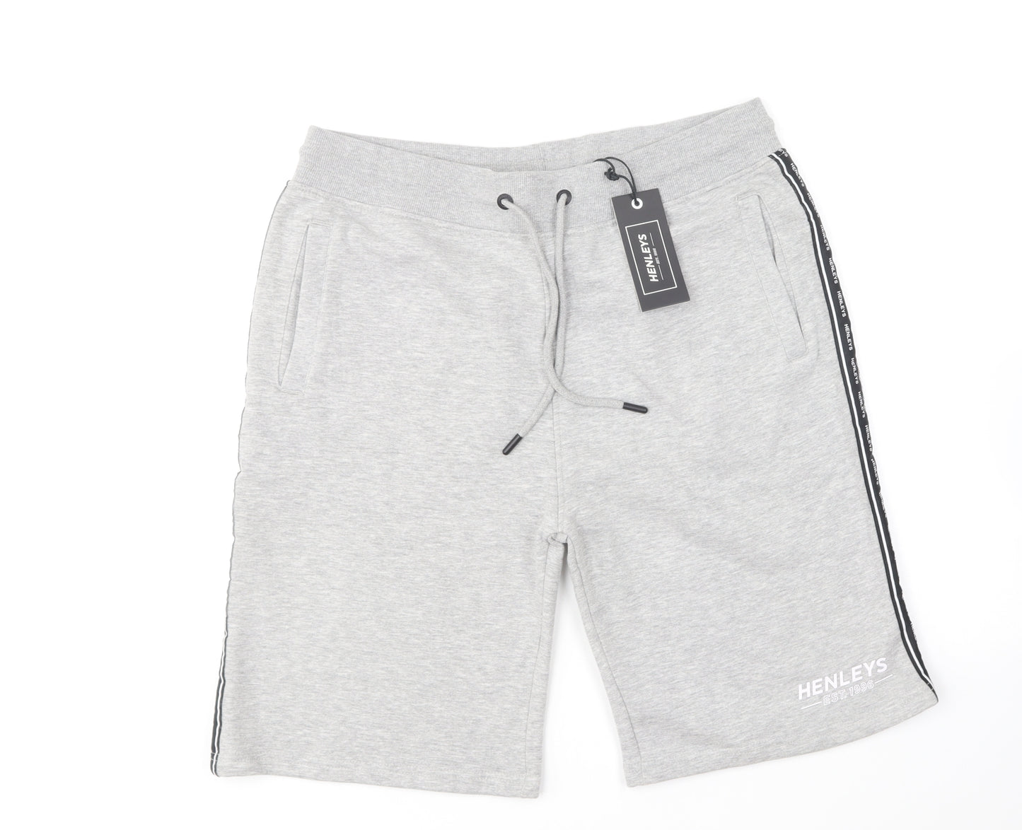 Henleys Mens Grey Cotton Sweat Shorts Size XL L12 in Regular Drawstring