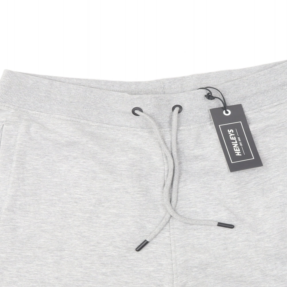 Henleys Mens Grey Cotton Sweat Shorts Size XL L12 in Regular Drawstring