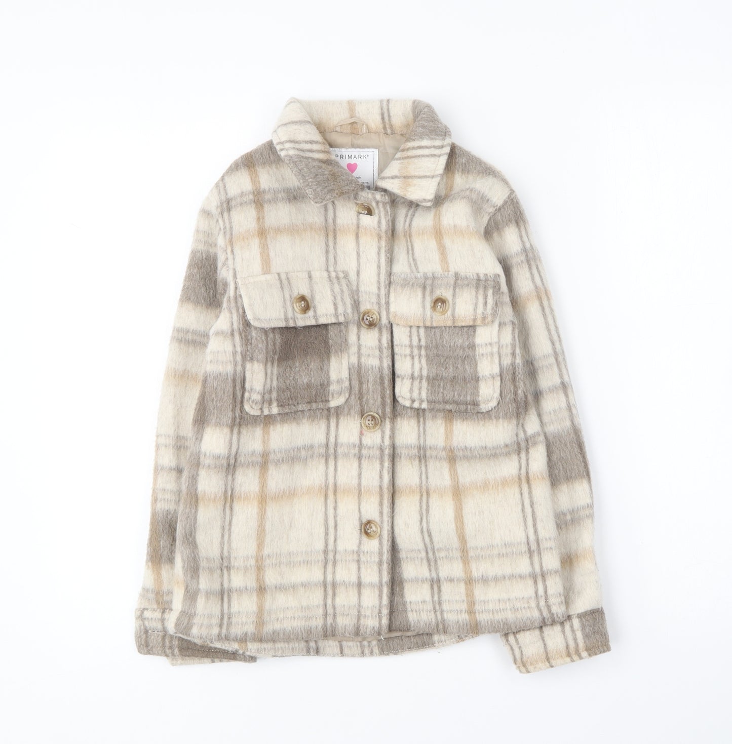 Primark Girls Brown Plaid Jacket Size 8-9 Years Button