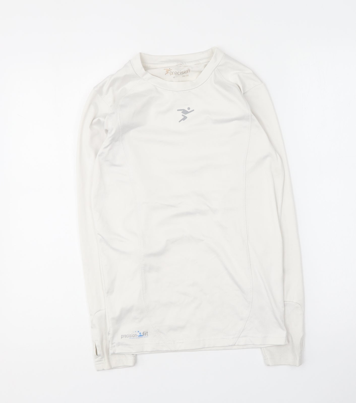 Precision Womens White Polyester Basic T-Shirt Size S Round Neck Pullover