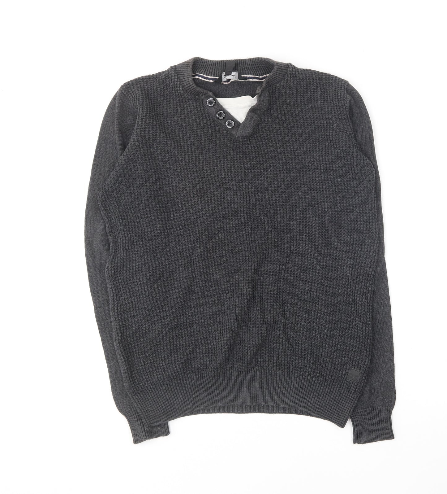 Cedar Wood State Mens Grey Round Neck Cotton Pullover Jumper Size S