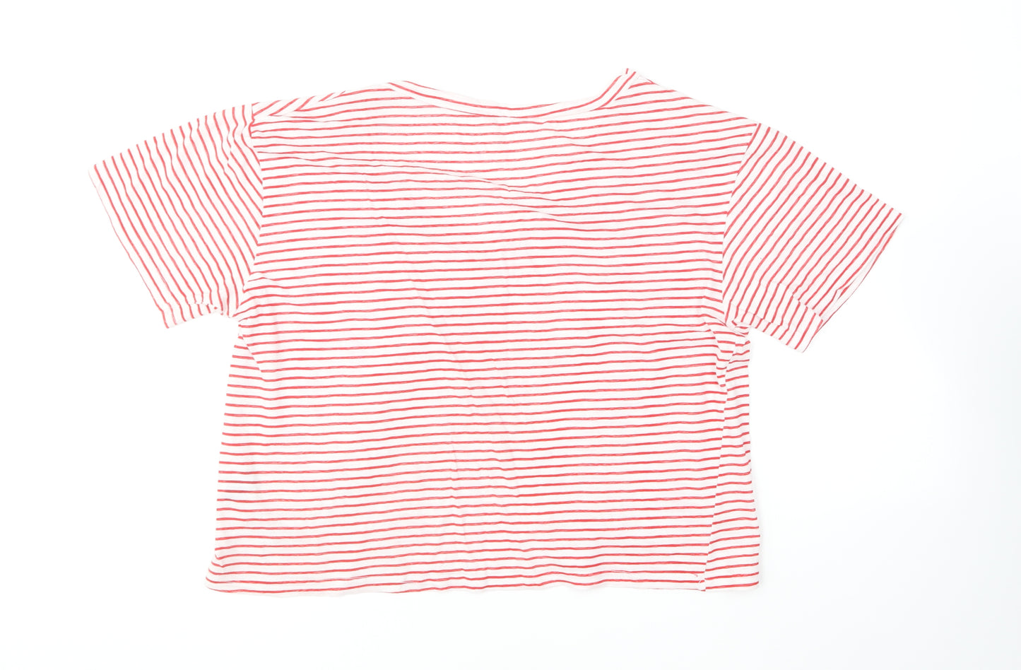SheIn Womens Red Striped Cotton Basic T-Shirt Size L V-Neck