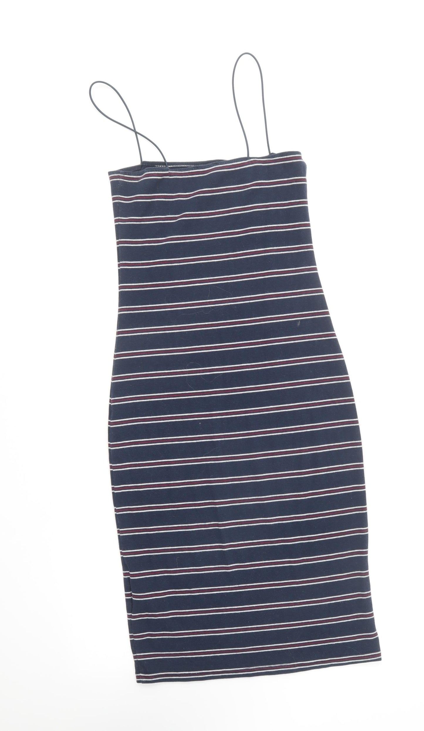 Bardot Womens Blue Striped Cotton Bodycon Size 8 Square Neck Pullover