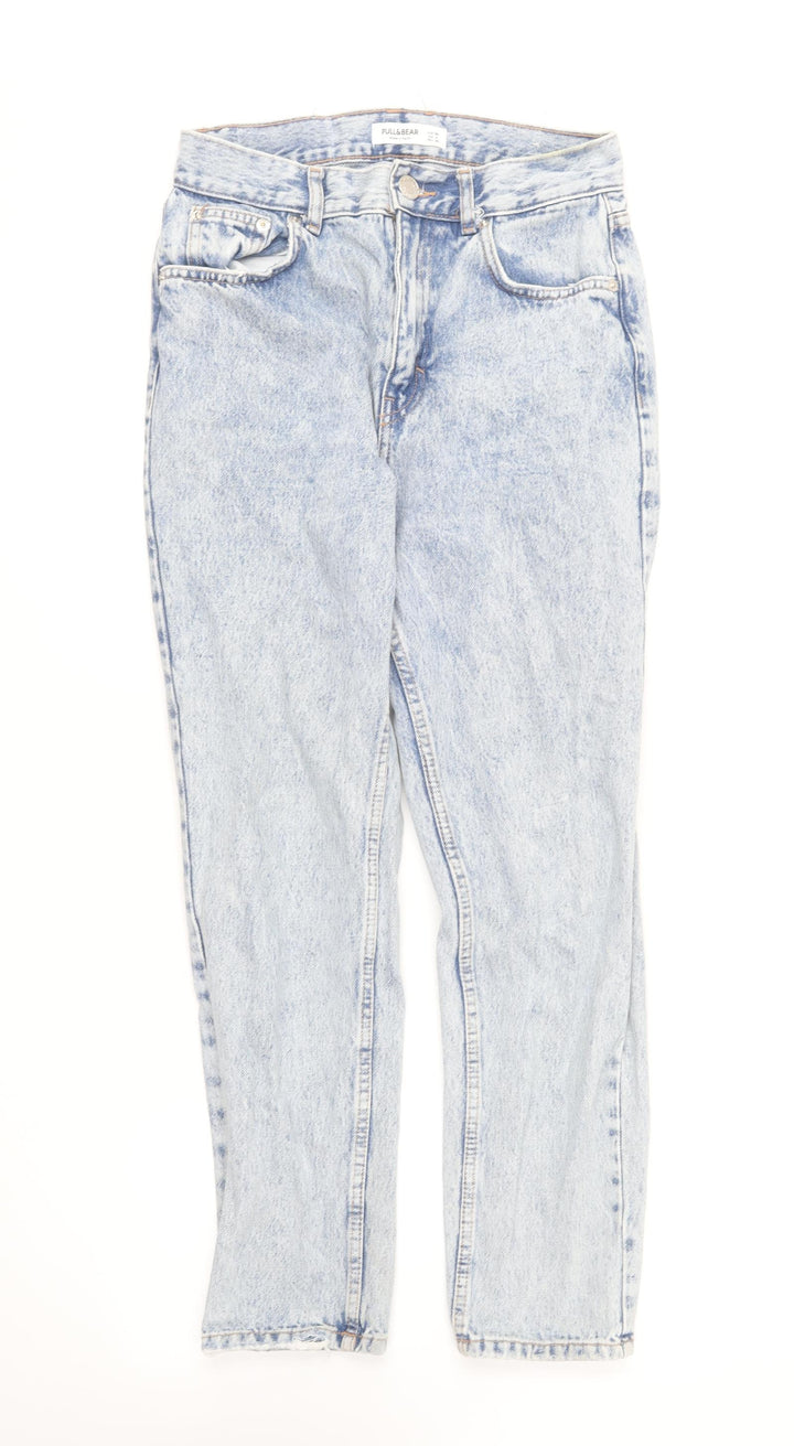Pull&Bear Womens Blue Cotton Straight Jeans Size 28 in L27 in Regular Button