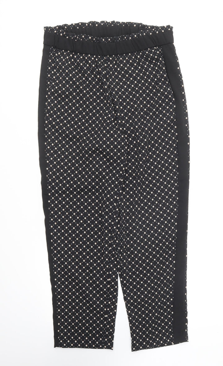 H&M Womens Black Geometric Polyester Trousers Size 10 L24 in Regular