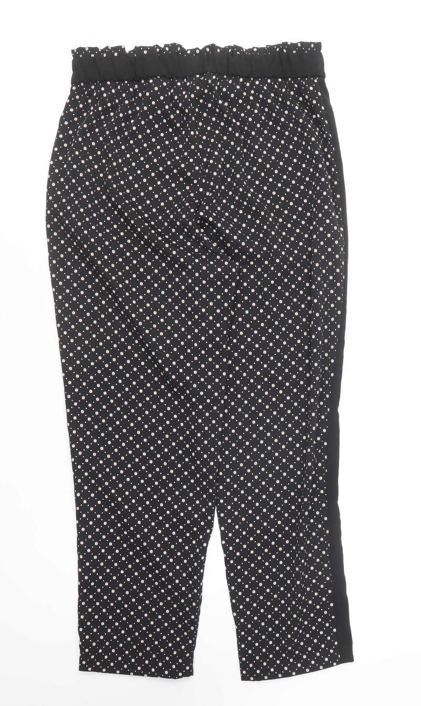 H&M Womens Black Geometric Polyester Trousers Size 10 L24 in Regular