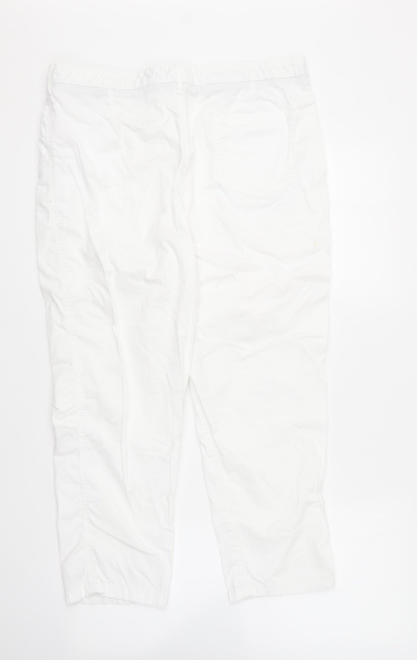 F&F Womens White Cotton Cropped Trousers Size 14 L21 in Regular Button