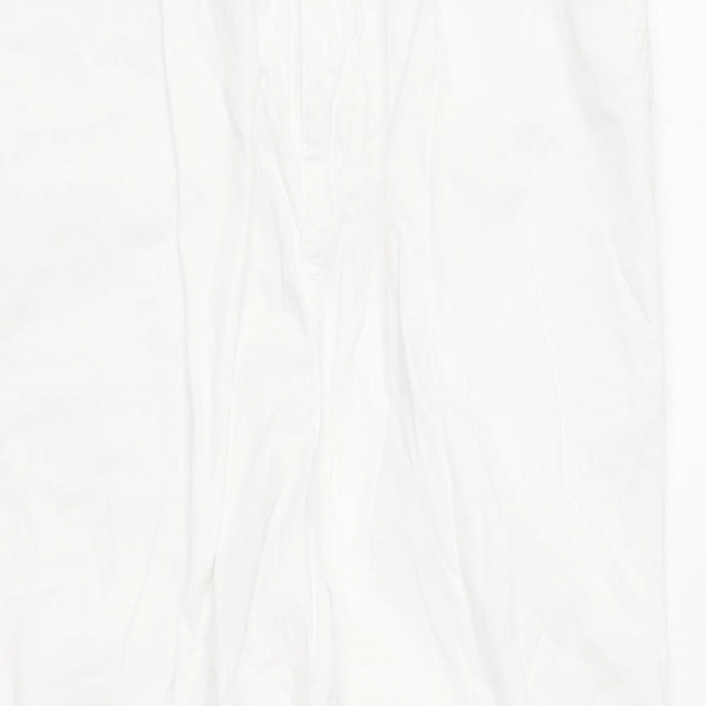 F&F Womens White Cotton Cropped Trousers Size 14 L21 in Regular Button