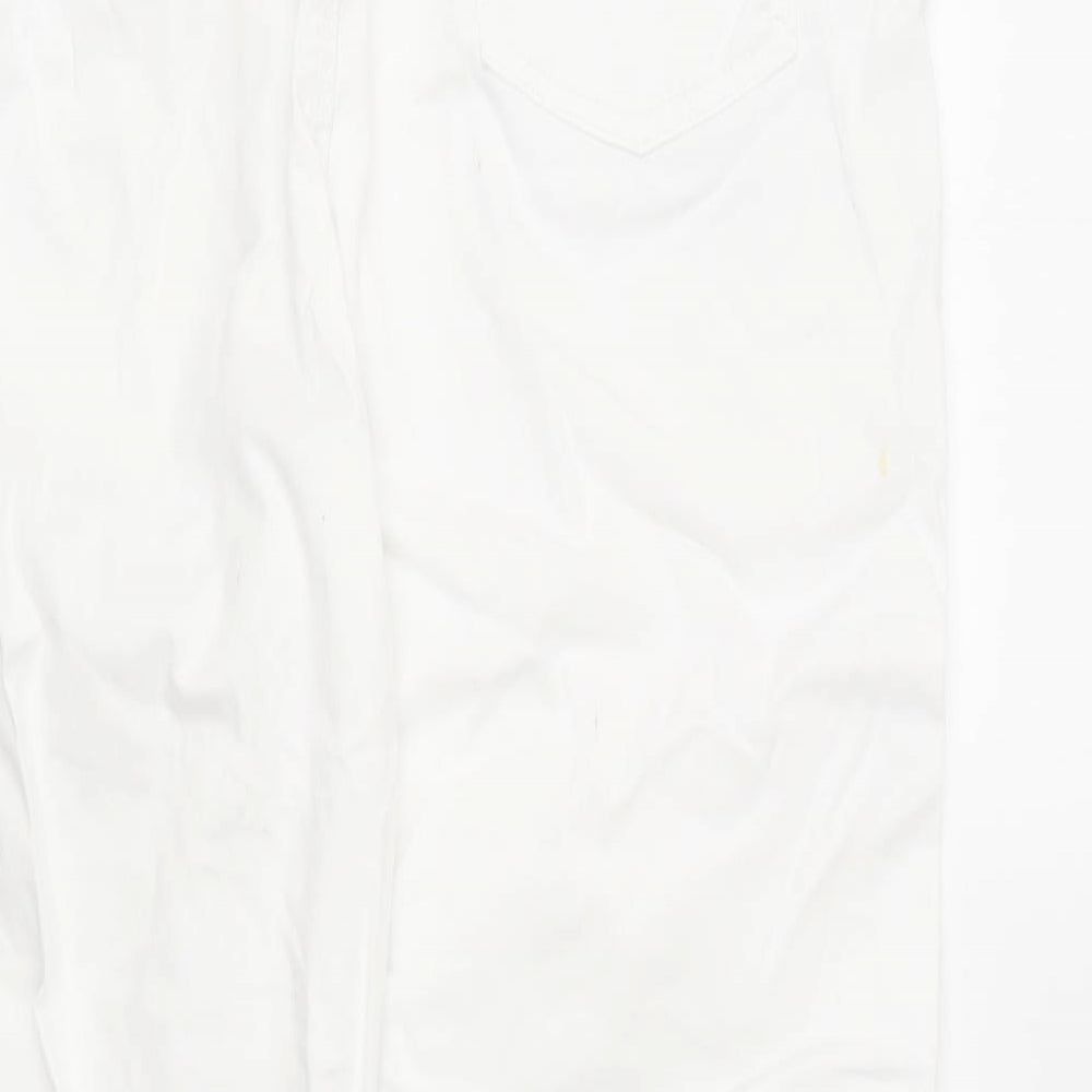 F&F Womens White Cotton Cropped Trousers Size 14 L21 in Regular Button