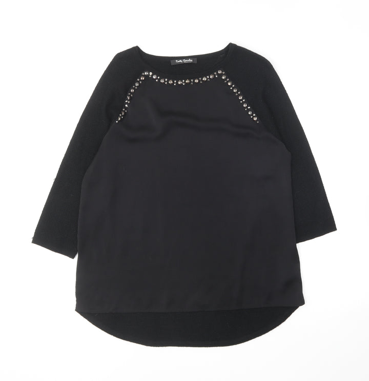 Betty Barclay Womens Black Polyester Basic Blouse Size 10 Round Neck