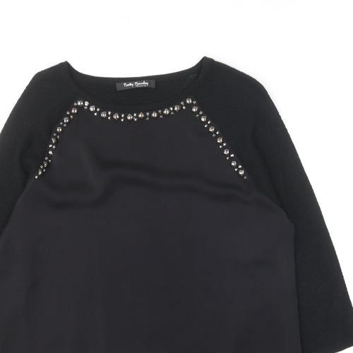 Betty Barclay Womens Black Polyester Basic Blouse Size 10 Round Neck
