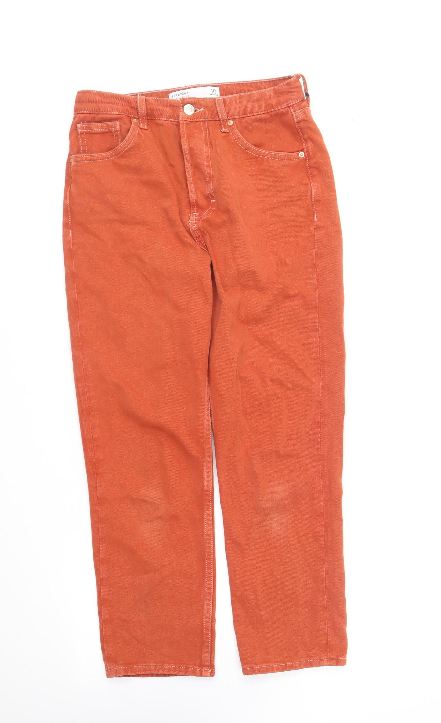 NEXT Womens Orange Cotton Straight Jeans Size 10 L25 in Regular Button