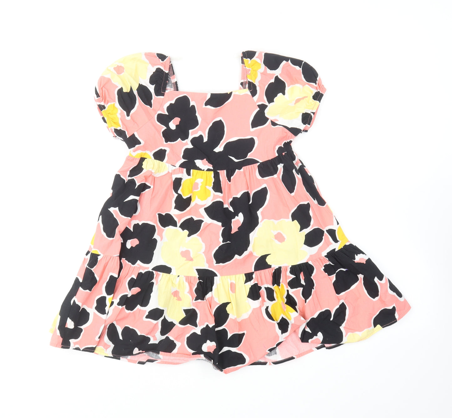 F&F Girls Multicoloured Floral Cotton Skater Dress Size 6-7 Years Square Neck Pullover