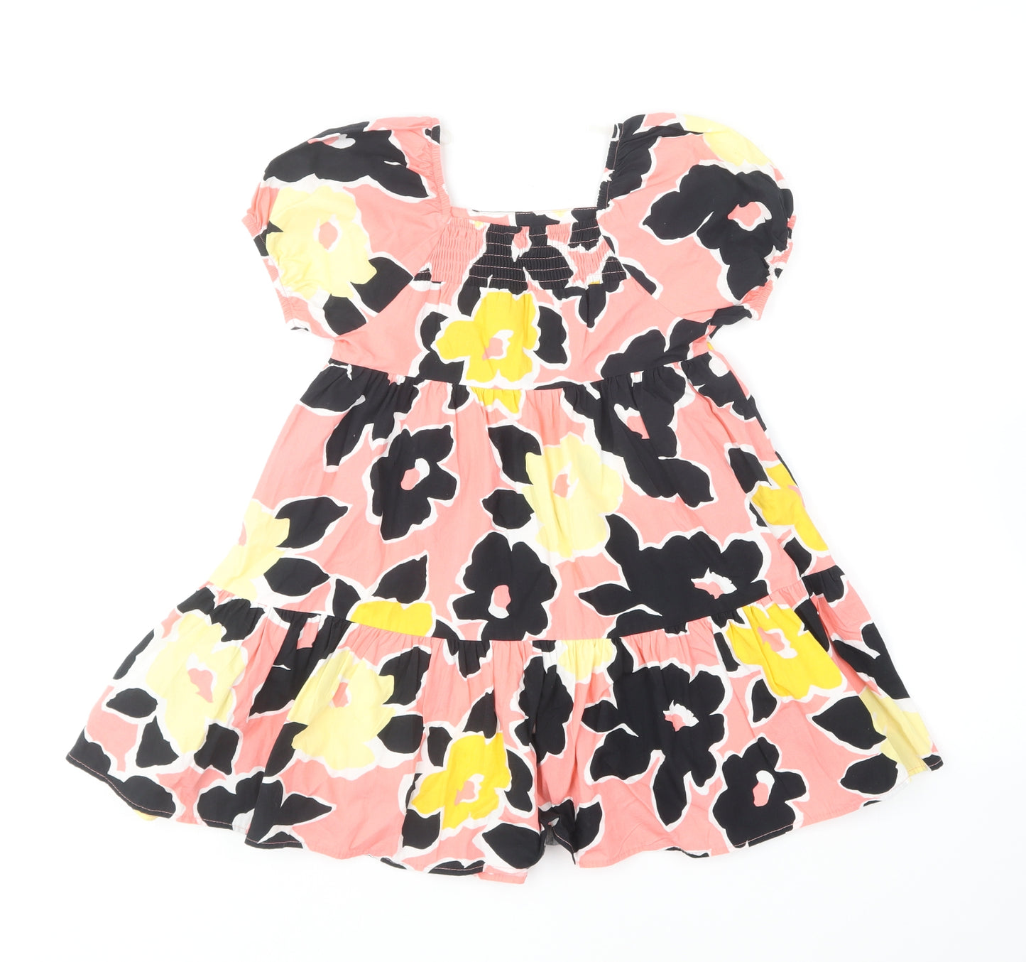 F&F Girls Multicoloured Floral Cotton Skater Dress Size 6-7 Years Square Neck Pullover