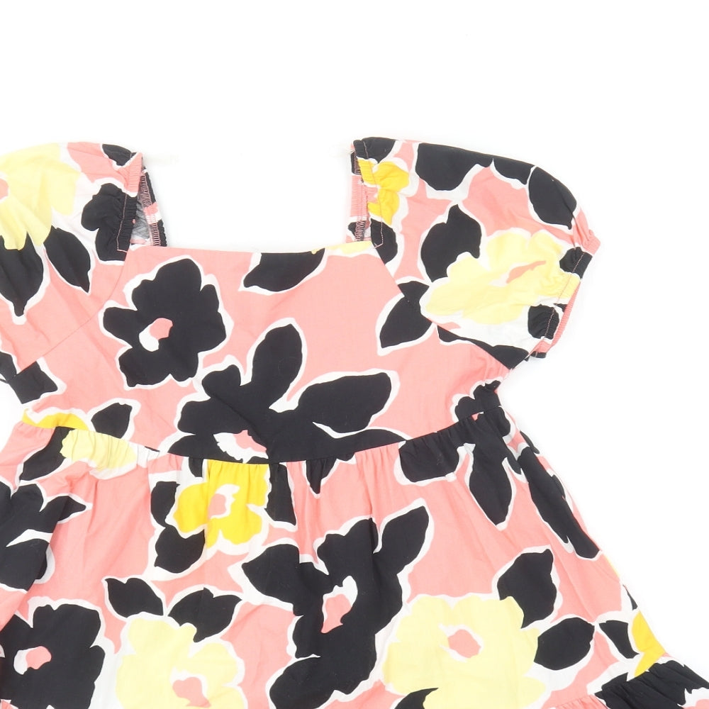 F&F Girls Multicoloured Floral Cotton Skater Dress Size 6-7 Years Square Neck Pullover