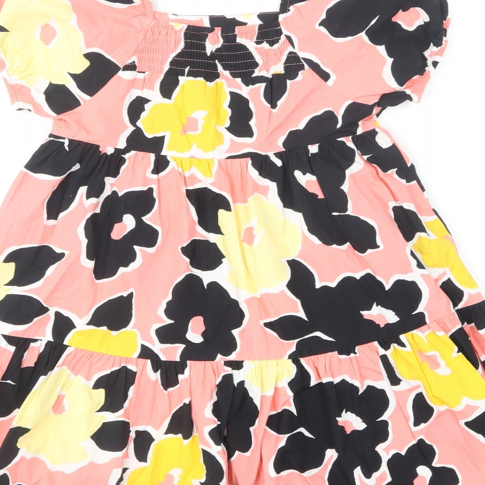F&F Girls Multicoloured Floral Cotton Skater Dress Size 6-7 Years Square Neck Pullover