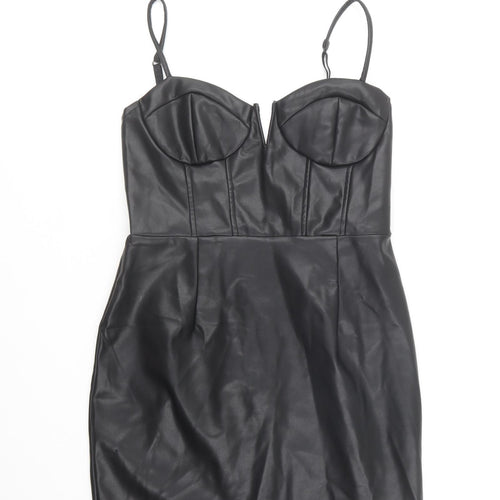 Saint Genies Womens Black Polyester Skater Dress Size 12 Sweetheart Zip - Faux leather