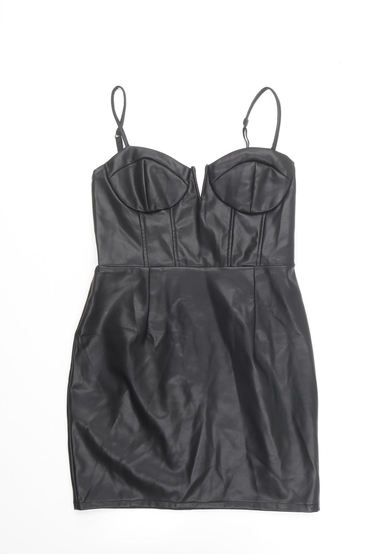 Saint Genies Womens Black Polyester Skater Dress Size 12 Sweetheart Zip - Faux leather