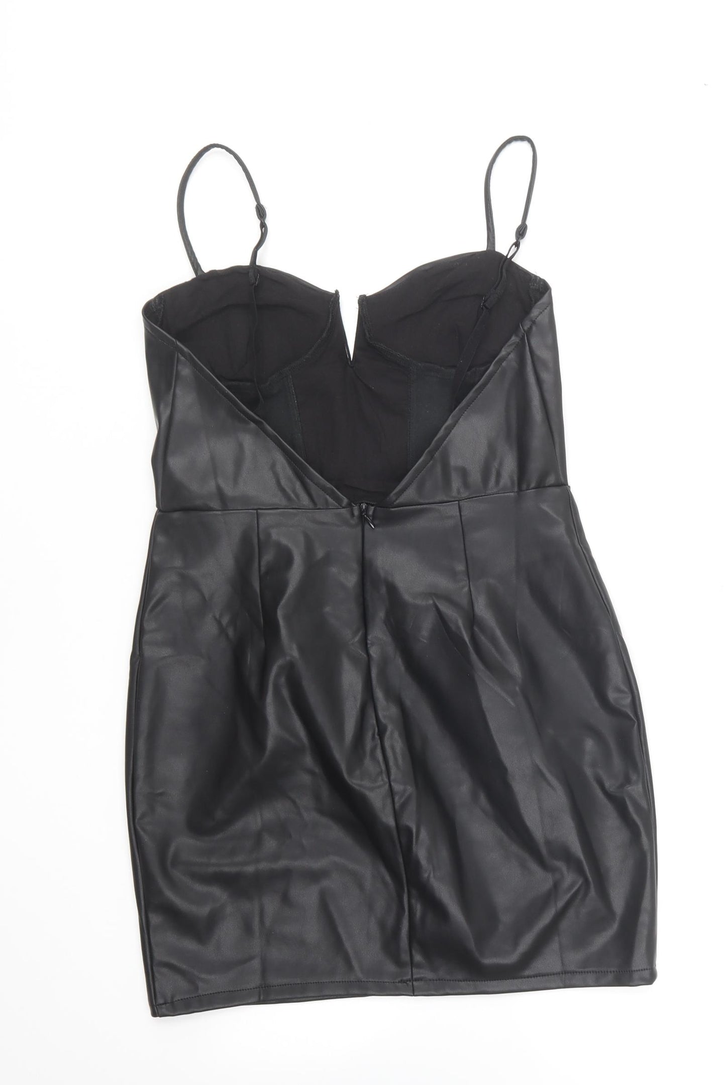 Saint Genies Womens Black Polyester Skater Dress Size 12 Sweetheart Zip - Faux leather