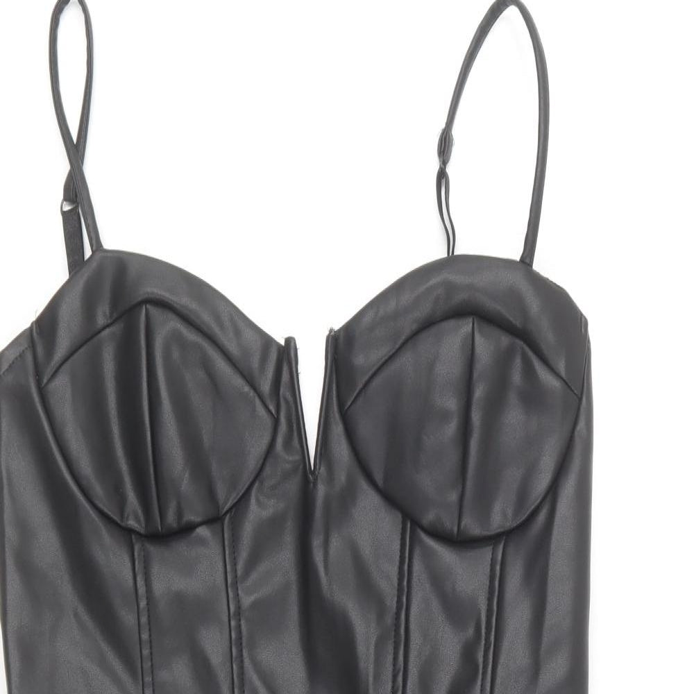 Saint Genies Womens Black Polyester Skater Dress Size 12 Sweetheart Zip - Faux leather
