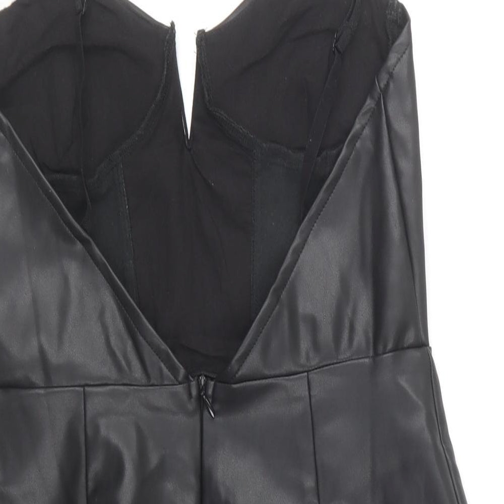 Saint Genies Womens Black Polyester Skater Dress Size 12 Sweetheart Zip - Faux leather